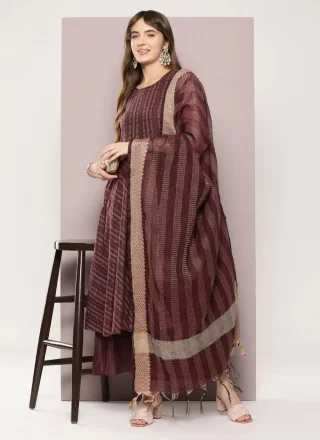 Maroon Cotton Strips Print Work Salwar Suit for Ceremonial