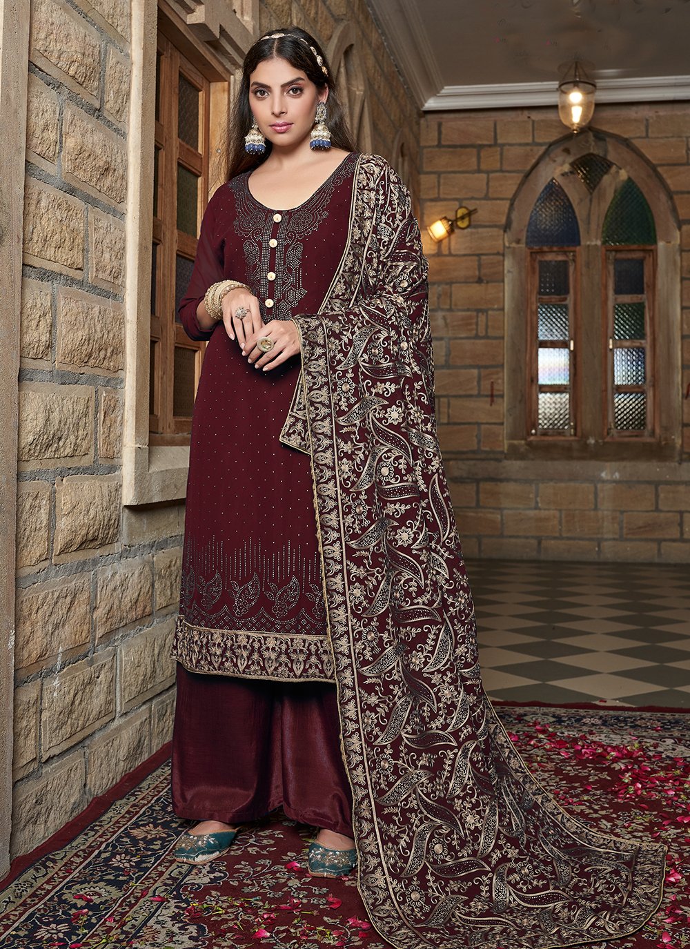 Maroon colour outlet ladies suit