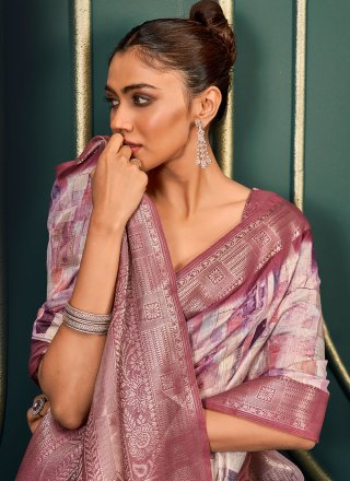 Maroon Digital Print Work Cotton Classic Sari