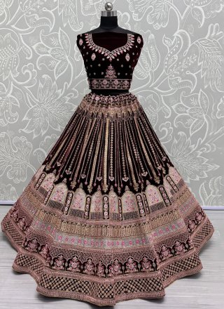 Maroon Dimond, Dori, Embroidered, Fancy, Sequins, Thread and Zari Work Velvet Lehenga Choli
