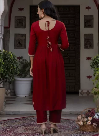 Maroon Embroidered Work Rayon Salwar Suit