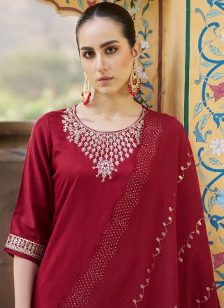 Maroon Embroidered Work Rayon Salwar Suit