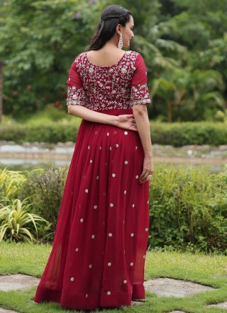 Maroon Faux Georgette Embroidered, Sequins and Zari Work  Designer Gown for Festival