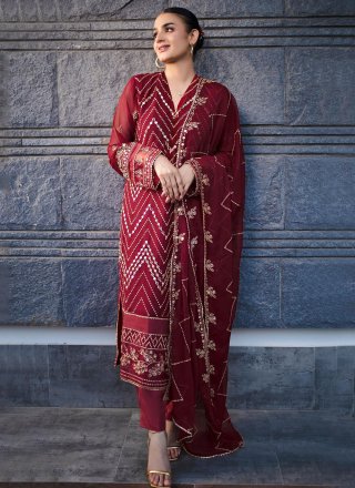 Maroon Georgette Embroidered and Mirror Work Salwar Suit