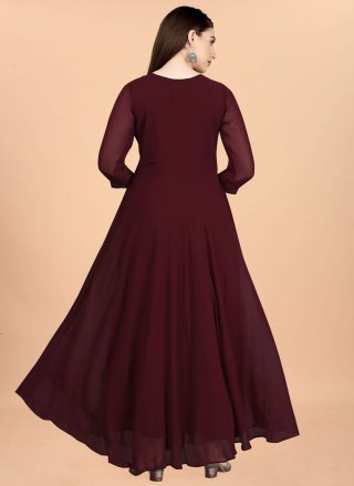 Maroon Georgette Embroidered Work  Designer Gown for Ceremonial