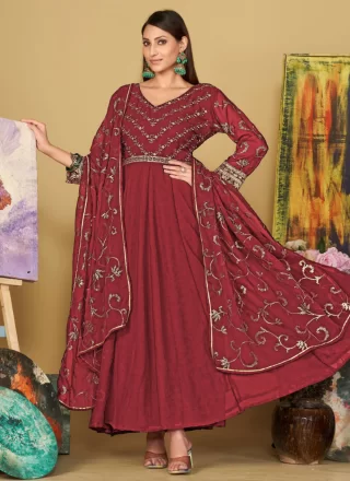 Maroon Georgette Embroidered Work Salwar Suit