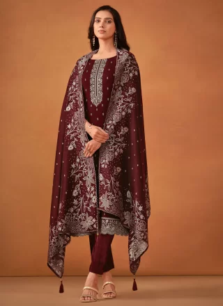 Maroon Georgette Embroidered Work Salwar Suit for Ceremonial