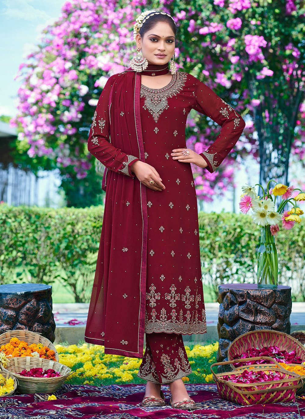 Maroon salwar clearance suits for ladies