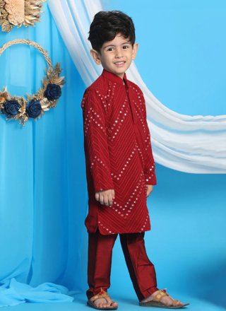 Maroon Georgette Mirror Work Kurta Pyjama