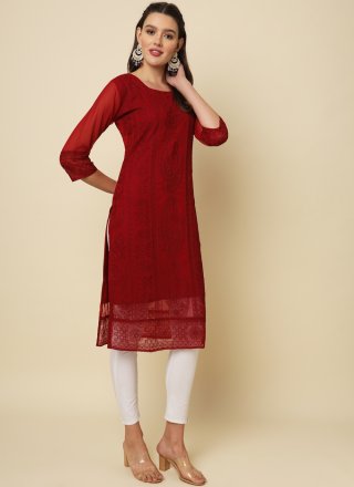 Maroon Georgette Party Wear Kurti