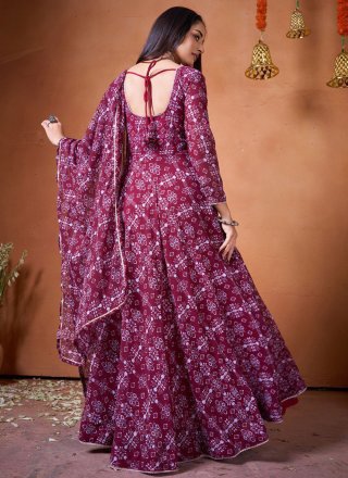Maroon Georgette Print Work  Designer Gown for Casual