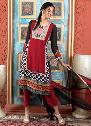 Maroon Georgette Readymade Salwar Suit with