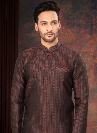 Maroon Jacquard Indo Western with Fancy and Jacquard Work for Festival