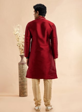Maroon Jacquard Silk Kurta Pyjama