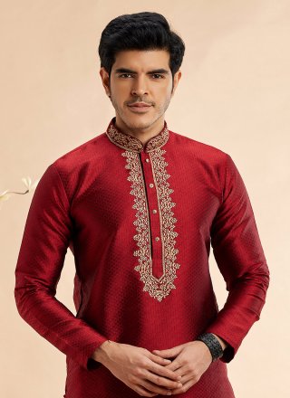 Maroon Jacquard Silk Kurta Pyjama