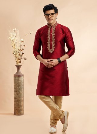 Maroon Jacquard Silk Kurta Pyjama