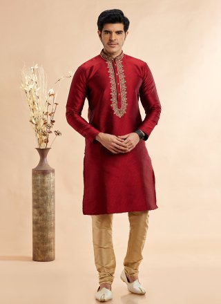 Maroon Jacquard Silk Kurta Pyjama