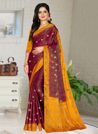 Maroon Kanjivaram Silk Embroidered Work Contemporary Sari