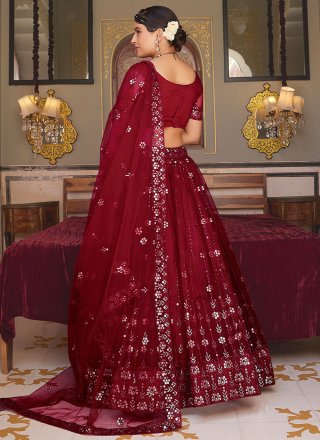 Maroon Net Lehenga Choli with Embroidered and Sequins Work
