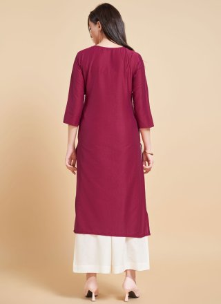 Maroon Polyester Embroidered and Sequins Work Casual Kurti