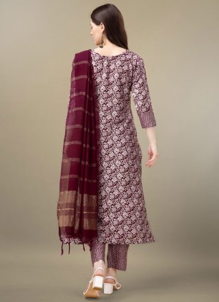 Maroon Rayon Embroidered and Print Work Salwar Suit for Casual