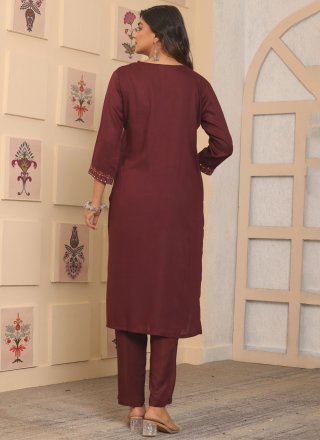 Maroon Rayon Embroidered Work Designer Kurti