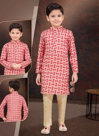 Maroon Rayon Kurta Pyjama with Digital Print and Machine Embroidery Work for Ceremonial