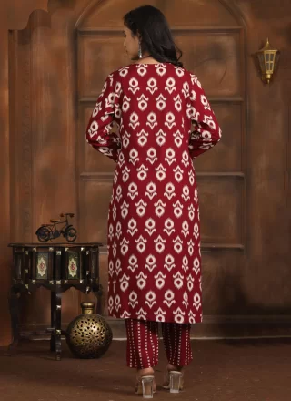 Maroon Rayon Print Work Designer Kurti