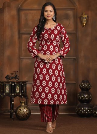 Maroon Rayon Print Work Designer Kurti