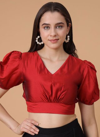 Maroon Satin Silk Plain Work Designer Blouse for Ceremonial