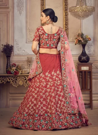 Maroon Silk A - Line Lehenga Choli with Embroidered Work