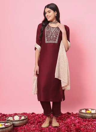 Maroon Engagement Trendy Brocade Lace Salwar Kameez and Maroon