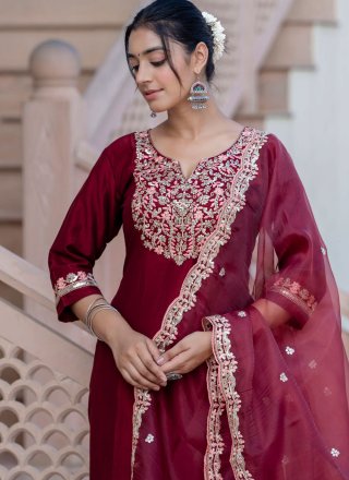 Maroon Silk Blend Salwar Suit