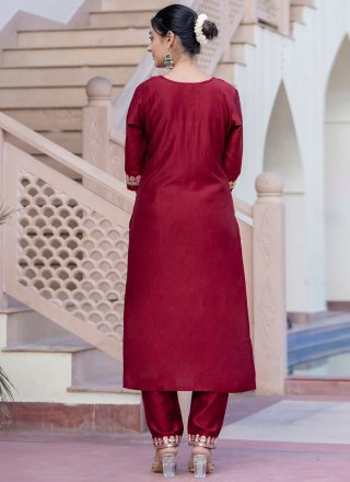 Maroon Silk Blend Salwar Suit
