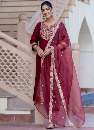 Maroon Silk Blend Salwar Suit