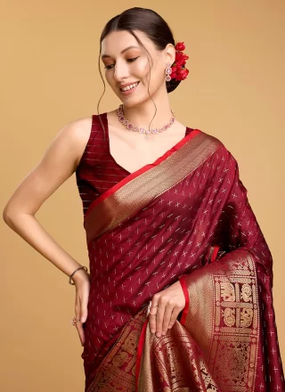 Maroon Silk Designer Saree