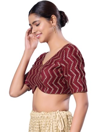Maroon Silk Embroidered Work Designer Blouse for Casual