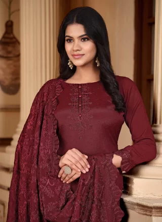 Maroon Silk Salwar Suit with Diamond and Embroidered Work