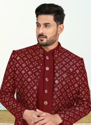 Maroon Silk Sherwani Mens Wear