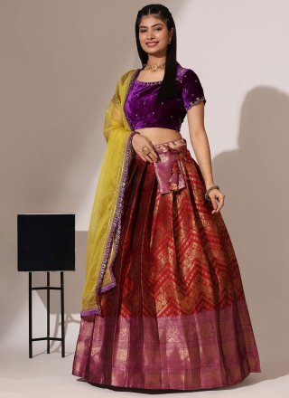 Maroon Silk Weaving Work Lehenga Choli for Women