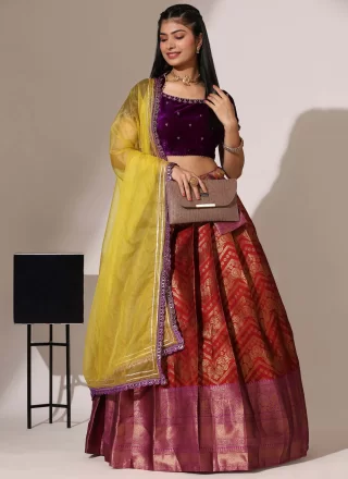 Maroon Silk Weaving Work Lehenga Choli for Women
