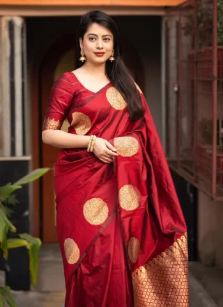 Maroon Silk Woven and Zari Work Designer Sari for Women