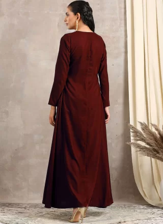 Maroon Velvet Embroidered Work Party Wear Kurti for Ceremonial