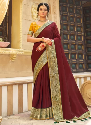 Maroon Vichitra Silk Trendy Saree with Embroidered Work for Women