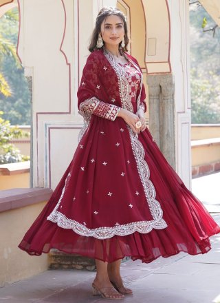 Maroon Viscose Designer Gown with Embroidered and Sequins Work for Women