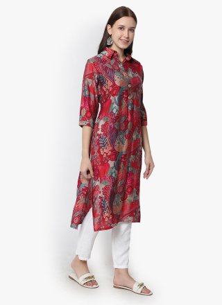 Maroon Viscose Designer Kurti with Print Work for Casual