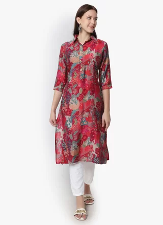 Maroon Viscose Designer Kurti with Print Work for Casual