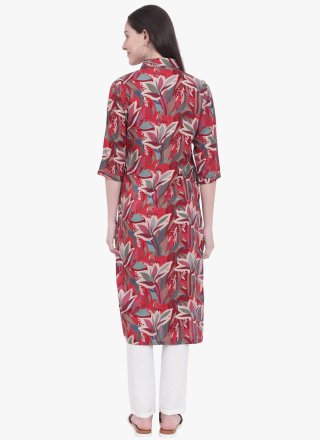 Maroon Viscose Print Work Casual Kurti