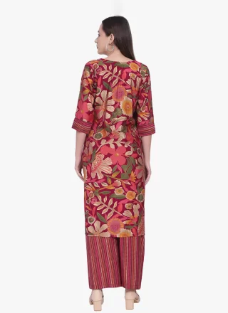 Maroon Viscose Print Work Casual Kurti