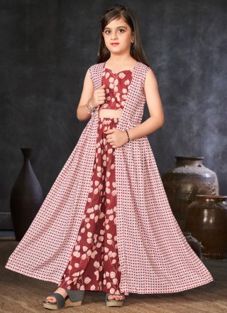 Maslin Cotton Readymade Salwar Suit In Rust
